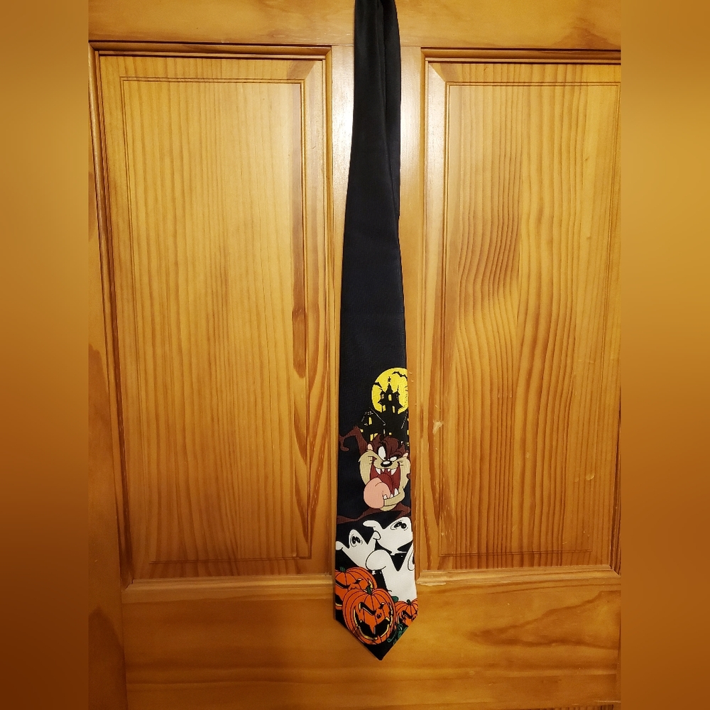 🎃 Looney Tunes Mania Taz Halloween Tie Tasmanian Devil Polyester Vintage 1996